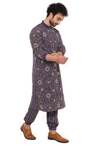 Purple Chanderi Stripe Bomber Kurta With Jogger