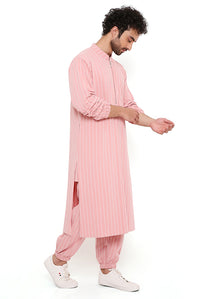 Rose Pink Stripe Lycra Bomber Kurta With Jogger Pant