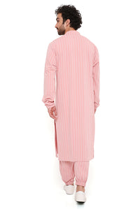 Rose Pink Stripe Lycra Bomber Kurta With Jogger Pant