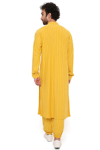 Mustard Stripe Lycra Bomber Kurta With Jogger Pant