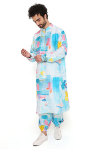 Painterly Print Silk Bomber Kurta With Jogger