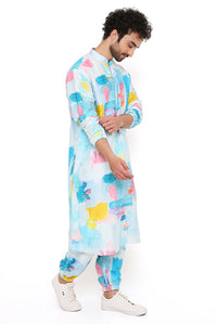 Painterly Print Silk Bomber Kurta With Jogger