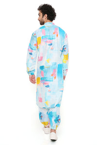Painterly Print Silk Bomber Kurta With Jogger