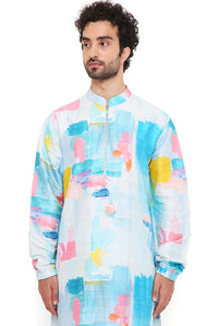 Painterly Print Silk Bomber Kurta With Jogger