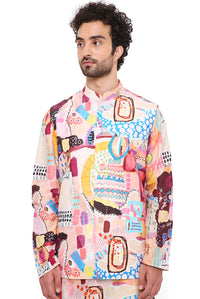 Trance Print Silk Bandi With Kurta And Churidar