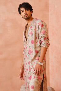 Grey Gulbagh Print Bomber Kurta With Jogger Pant