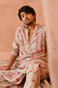 Grey Gulbagh Print Bomber Kurta With Jogger Pant