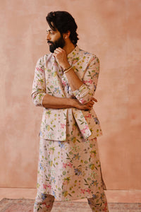 Rose Pink Nargis Print Bandi With Kurta And Churidar