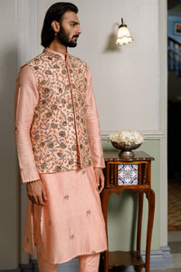 Peach Embroidered Bandi, Kurta & Churidar
