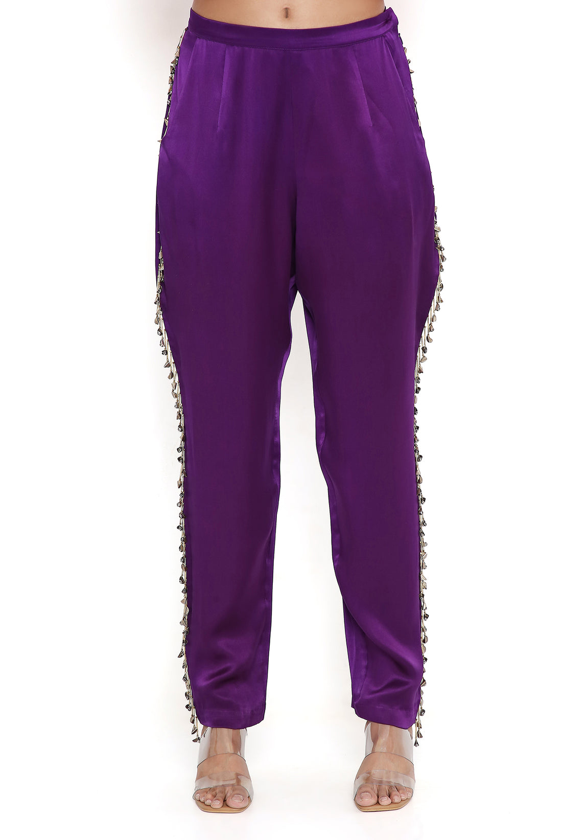 Pink Embroidered Top With Purple Pant