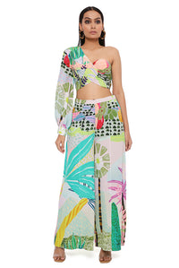 Tropical Print One Shoulder Palazzo Set