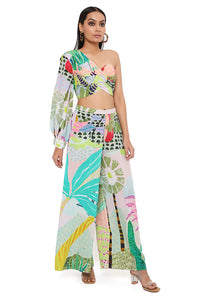 Tropical Print One Shoulder Palazzo Set