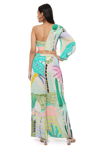 Tropical Print One Shoulder Palazzo Set