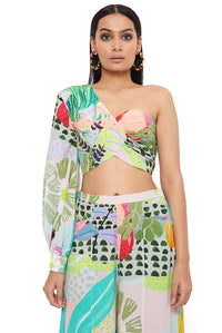 Tropical Print One Shoulder Palazzo Set