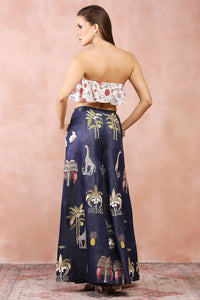 Off White Ruffle With Denim Wide Leg Pants