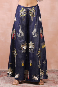 Off White Ruffle With Denim Wide Leg Pants