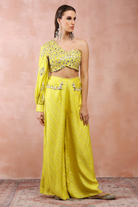 Lime Green One Shoulder Top And Palazzo