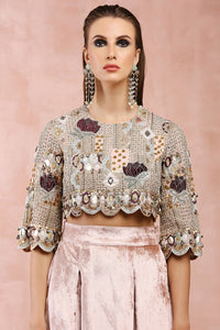Rose Pink Embroidered Top With Lowcrotch Pant