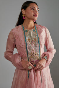 Rose Pink Anarkali With Palazzo & Dupatta