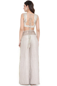 Off White Embroidered Choli And Pant With Belt