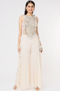 Off White Embroidered Yoke Bustier & Sharara