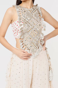 Off White Embroidered Yoke Bustier & Sharara