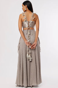 Grey Embroidered Choli & Frill Sharara