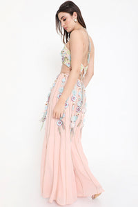 Rose Pink Embroidered Bustier And Sharara With Tassels