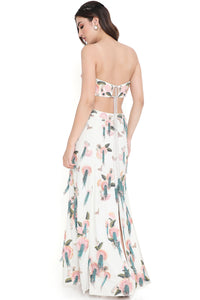 Off White Embroidered Bustier And Skirt With Slits