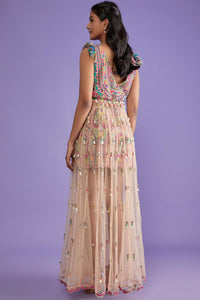 Nude Dress With Overlay Tulle Skirt