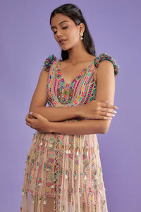 Nude Dress With Overlay Tulle Skirt