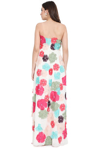 Off White 3D Flower Embroidered Maxi Dress