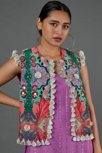 Lilac Sequin Kurta With Jogger & Jacket