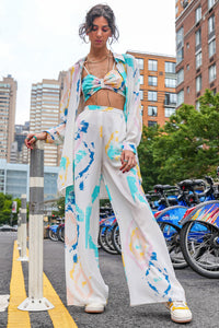 Willow Crepe Shirt Jacket with Bustier and Pallazo