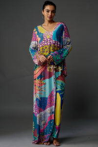 Purple Tropical Print Kurta With Cropped Palazzo