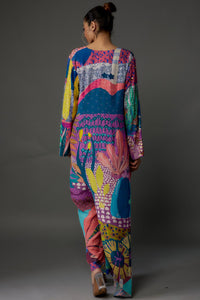 Purple Tropical Print Kurta With Cropped Palazzo