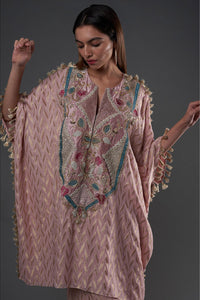 Rose Pink Embroidered Kaftan With Palazzo