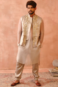 Grey Bagh Embroidered Bandi With Kurta And Jogger Pant