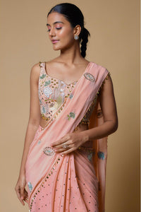 Rose Pink Choli With Frill Pre-Stitched Saree