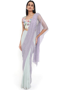 Sea Foam Embroidered Choli And Saree