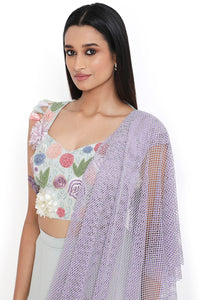 Sea Foam Embroidered Choli And Saree