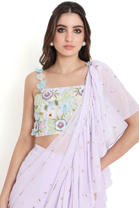 Lavender Embroidered Choli With Pre-Stitched Saree