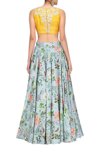 Mustard Yellow Choli With Blue Lehenga & Dupatta