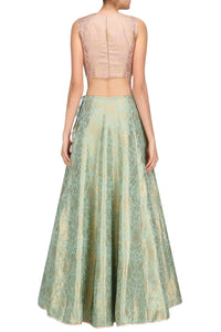 Dusky Rose Choli With Mint Lehenga & Dupatta