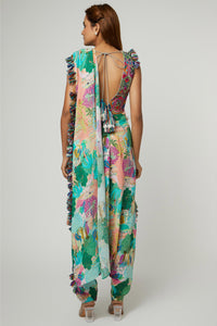 Grey Choli & Dhoti With Attached Drape