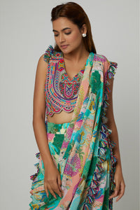 Grey Choli & Dhoti With Attached Drape