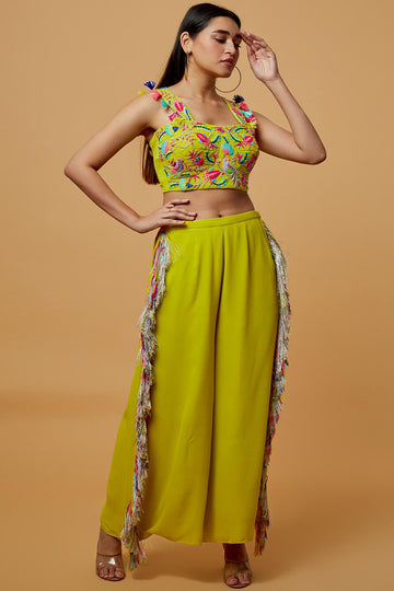 Lime Green Bustier With Cropped Culotte Pant