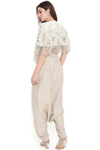 Off White Embroidered Cape, Bustier and Pant
