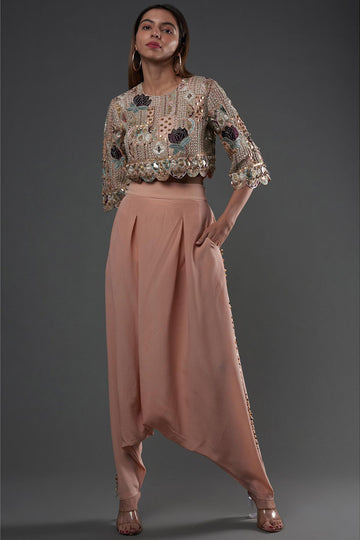 Rose Pink Top With Low-Crotch Pant