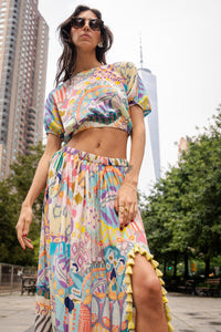 Emily Balloon Top with Side Slit Skirt